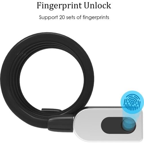 GQ10F Fingerprint Bike Lock 20Sets Fingerprint Unlock USB Rechargeable Smart Keyless Fingerprint Lock Waterproof Anti-Theft Lock