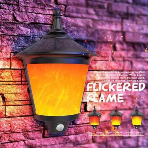 96 LED Waterproof Solar Wall Flame Light Super Brightness Outdoor Flickering Lamp Easy to Install for Lawn Street Garden
