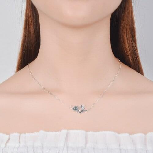 XBC1 925 Sterling Silver Fashion Star Planet Pendant Chain Necklaces Blue Crystal Cubic Zircon Necklace Choker collares