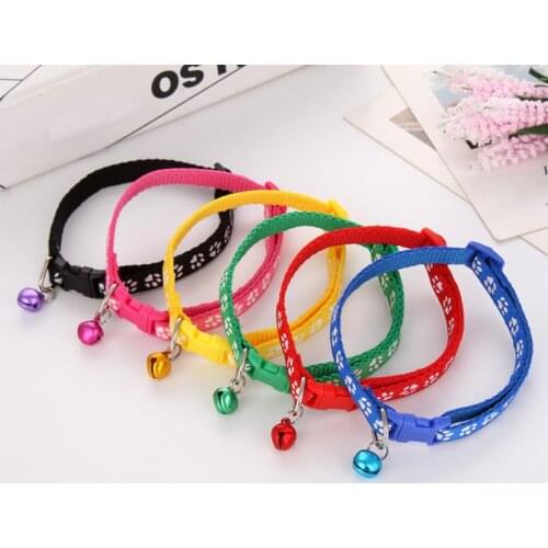 1PC New Lovely Dog Cat Collar Pet Printing Paw Collar With Bell Safety Buckle Adjustable Cute Nylon Collars Charm