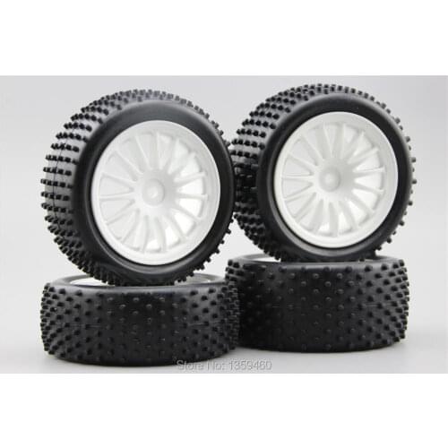 4pcs1/10Buggy Off Road Tire Tyre Cylinder Front&Rear15 Spoke White Nylon Wheel Rim Fit for 1:10 4WD Buggy Car1/10Tire25042+27005