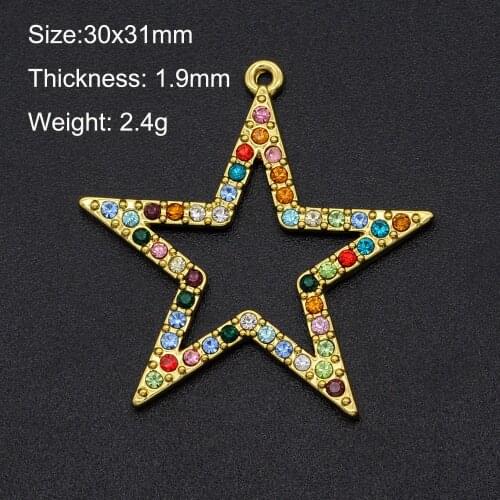 5pcs/lot Fabulous 30mm Big Rainbow CZ Rhinestone Star Charm Pendant Wholesale Factory Sale Necklace Making Pendants Top Quality