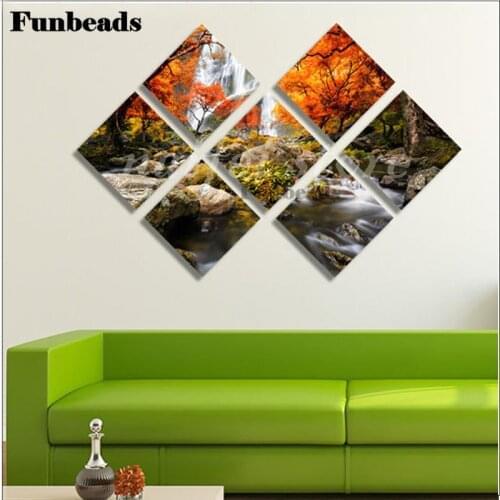 7 pcs,3D Diamond Painting Autumn Canvas Rushing Waterfall,Cross Stitch,Multi-picture,diy Diamond Embroidery home decor FF5559