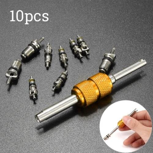 9PcsCar Air Conditioning Automotive Valve Core Automotive Air Conditioning Valve Core+ 1Pcs ​Remover Tool For A/C System