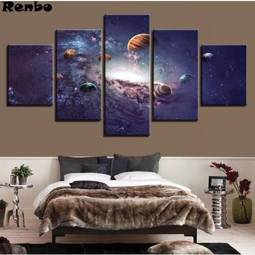 DIY Diamond Painting 5 Panel Starry Sky Planet Landscape Picture Of Rhinestones Embroidery With Diamonds Full Round Cross Stitch
