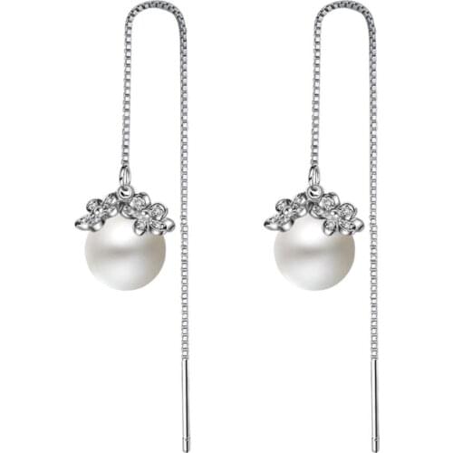 Chandler Bohemia Korean Flower Pearl Drop Dangle Earring Long Wave Line Earrings For Girls Beautuful handmade Bronics EH196