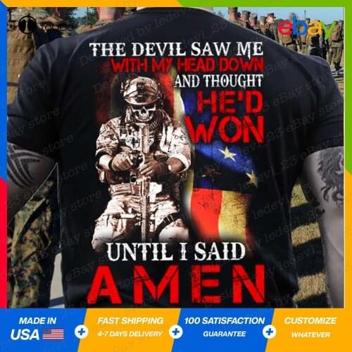 Skull Veteran The Devil Saw Me Until I Said Amen Memorial Day T-Shirt S-3Xl Tee Shirt