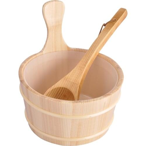 Wooden 4L Sauna Bucket and Ladle - Essential Spa Accessory for Steam Room