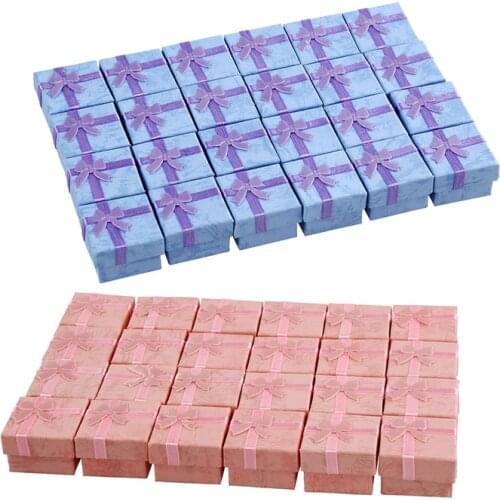48 Pcs Ring Earring Jewelry Display Gift Box Bowknot Square Case Pink & Purple