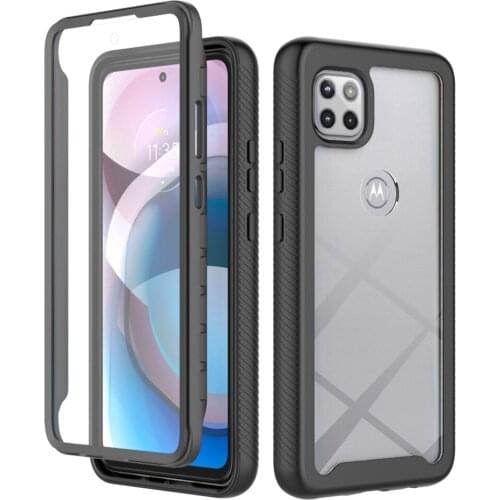 Heavy Duty Full Protection Shockproof Case For Motorola Moto One 5G Ace Soft TPU + PET Front Film Transparent Acrylic Back Cover