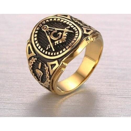 AG Rings For Men Mason Freemasonry Retro Mens Ring Masonic Vintange Mens Rings Hiphop Gold Color Anillos Bague