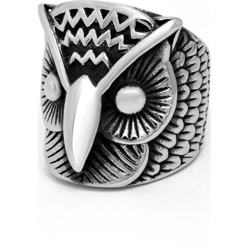 Titanium Steel Big OWL Punk Ring Vintage Biker Large Antique Men Rings For Rock Mens Jewelry Accessories Gift