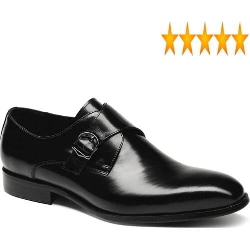 Genuine Buckle Cow Strap Mens Leather Pointed Toe New Fashion Formal Male Dress Shoes Chaussures Hommes En Cuir Black Red