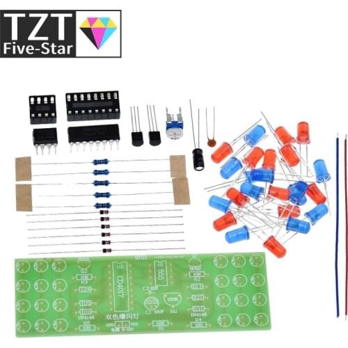 Red Blue Double Color Flashing Lights DIY Kit Strobe NE555 + CD4017 Electronic Practice Learning Kits Suite Parts Gift