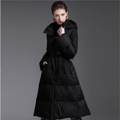 2020 new fashion white duck down hooded long down jacket winter Ladies jackets mid-length over-the-knee thick coat overcoat lady