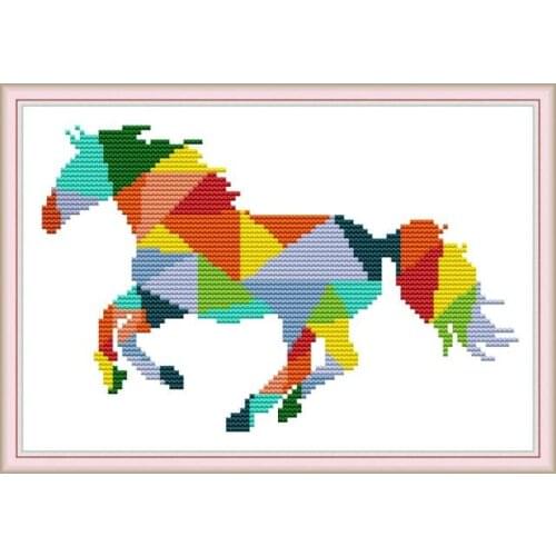 Rainbow Horse Stamped Cross Stitch Kits Handmade Counted 11CT 14CT Printed Fabric Embroidery DIY Gift Needlework Decoration Sets