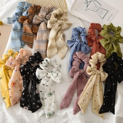 Fashion Plaid Print Dot Bow Ponytail Scarf Hair Ties Ribbon Scrunchies Women Girls Elastic Hair Bands Headband Hair Accessories