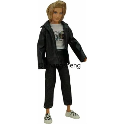 Mens Leather Jacket 11.5" Ken Doll Clothes Coat & Tank Top & Jeans Pants Male Outfits Set for Barbie Boyfriend Ken Clothes 1/6