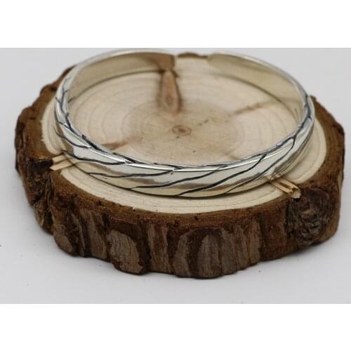 Classic Simple S925 Sterling Silver Retro Thai Silver Men And Women Ethnic Style Twist Open Ended Fashion Jewelry Bangle