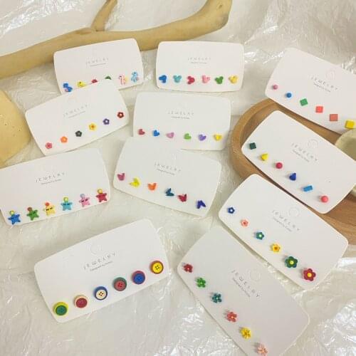 Summer Fresh S925 All-Match Color Flower Earrings Set, Fashionable, Simple, Compact And Exquisite Earrings Female Trend