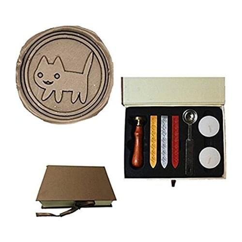 Vintage Cute Cat Smile Halloween Wedding Invitation Custom Picture Wax Seal Sealing Stamp Sticks Spoon Gift Box Set Kit