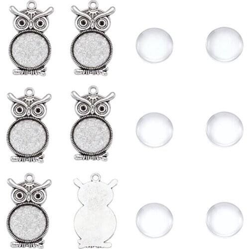 Pendant Making Sets Alloy Pendant Cabochon Settings Glass Cabochons, Cadmium Free & Lead Free, Tray: 20mm; 41x22.5x2mm, Hole:3mm