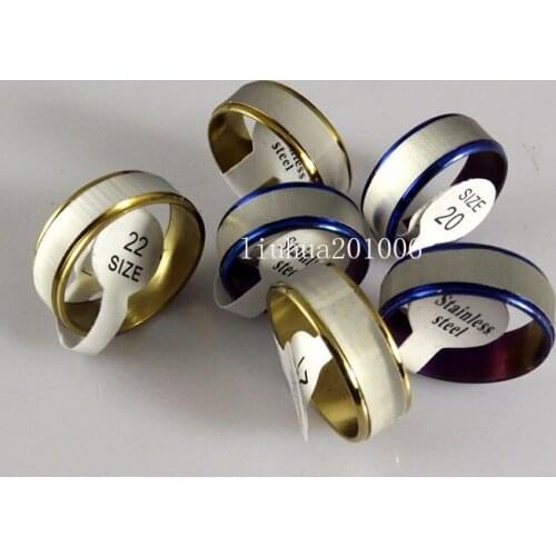 Wholesale NEW 36 pcs STYLE Gold and blue Stainless Steel Rings Fashion Jewelry Mixed Order Free Shipping