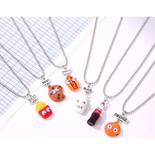 Best Friends Childrens Unisex Gifts Hot Dogs Milk Burger Activity Eyes Pendant Necklace Fashion Glamour Six-Piece Necklaces