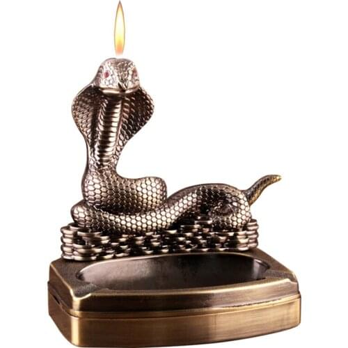 New Kind Snake Shaped Cigarette Ashtray With Butane Gas Lighter Mens Gift