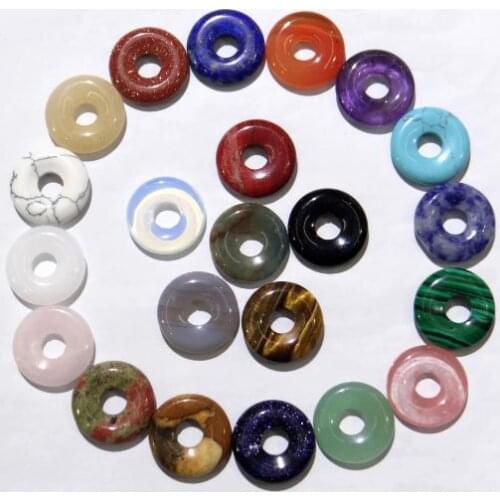 25mm natural stone aventurine Opal Quartz crystal tiger eye donut charm pendant for diy jewelry making Necklace Accessories 1pcs