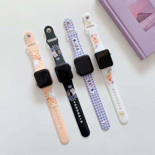 Girls fashion cute silicone strap For Apple Watch 44mm 40mm 38mm 42mm For iWatch Series 6 5 4 3 Laser Replacement Strap Bracelet