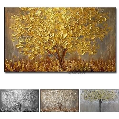 Unframed Hand Painted Knife Gold Tree Oil Painting On Canvas Large Palette 3D Paintings For Living Room Modern Abstract Wall Art
