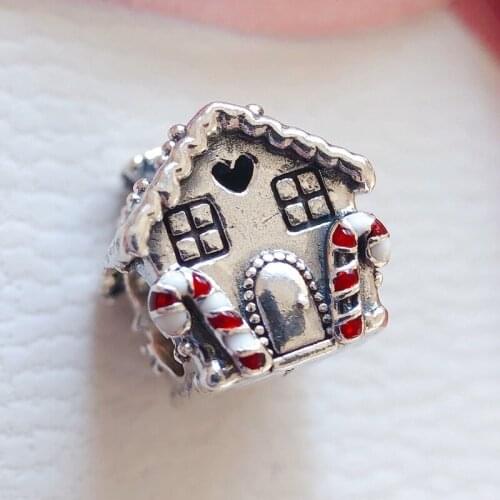 Winter Gingerbread House Charm 925 Sterling Silver Sweet Home Heart Charms Beads Fit Bracelets DIY Women Christmas Gift Jewelry