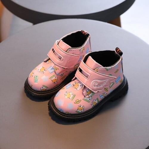 Girls warm boots baby British style leather boots autumn winter new princess Martin boots cute cartoon short boots