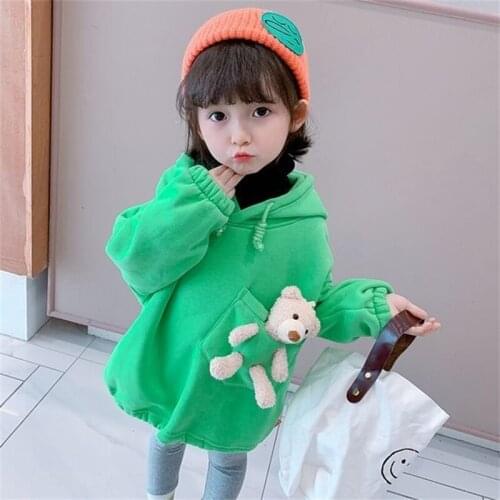 Girls' Hoodies Sweatshirts Kids Underwear 2021 Hot Plus Velvet Thicken Warm Winter Autumn Cotton Tops Fleece Childrens Clothing