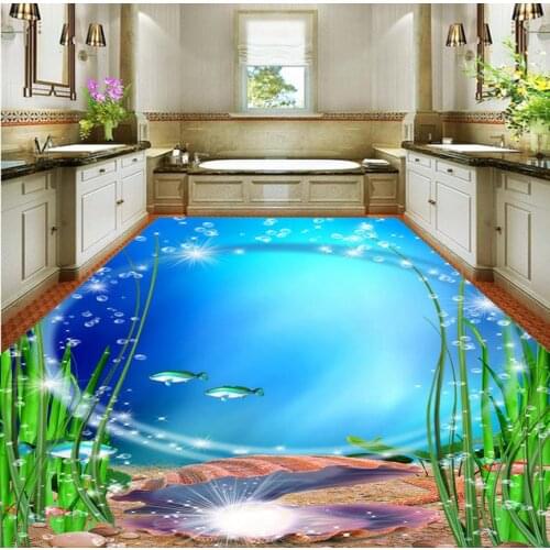 Home Decoration Ocean World 3D exquisite bathroom floor pvc wallpaper 3d bathroom floor wallpaper