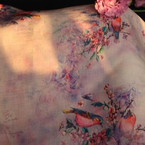 High quality pure ramie fabric Beautiful flower and bird digital printing tissus Dress shirt clothing fabrics