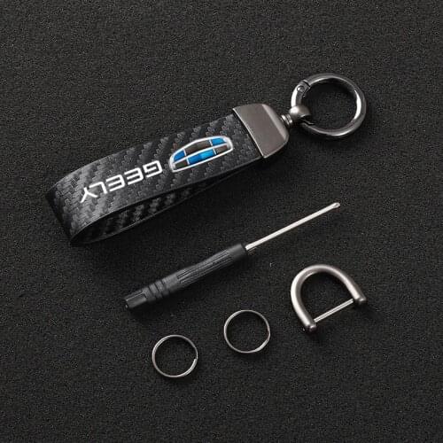 High-Grade Carbon Fiber Leather Car KeyChain Horseshoe Key Rings For geely emgrand gt gc9 gc6 ec718 ec7 ec8 ck emgrand GS GL Car