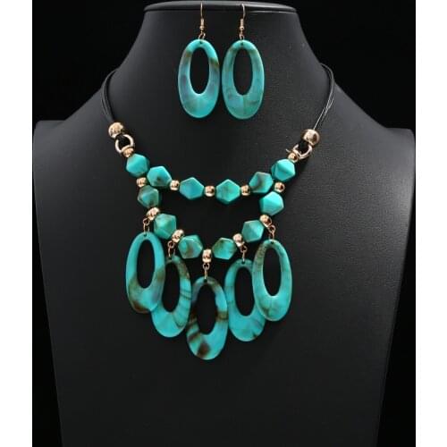Crystal color Acylic Boho Beads Jewelry Sets Multi layer Beads Indian Jewelry Sets Luxury Statement Choker Necklace Jewelry