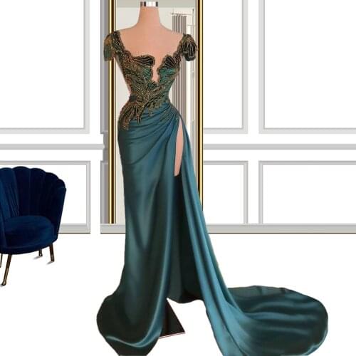 Green Satin Square Neckline Long Dresses For Women robes de soirée femme chic de soirée de mariage платье на выпускной vestidos