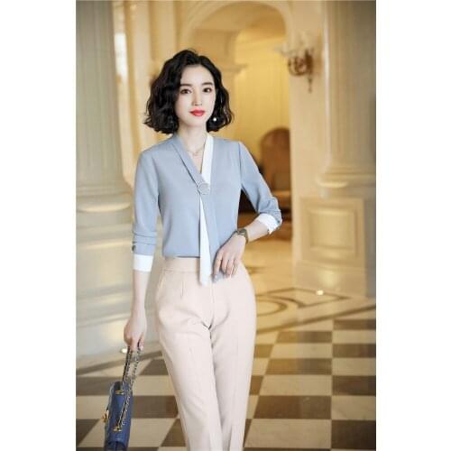 2019 Autumn Fall Fashion Styles Formal 2 Piece Set With Pants and Tops for Women Business Work Wear Blouses & Shirts Pantsuits