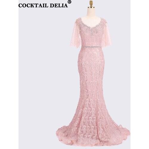 New Pink Sleeveless Luxury Mermaid Evening Dress 2021 High-end Diamond Beading Elegant Formal Party Gown V-Neck Backless