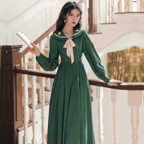 2020 new fashion womens clothing Peter pan Collar Mid-Calf Vintage dress