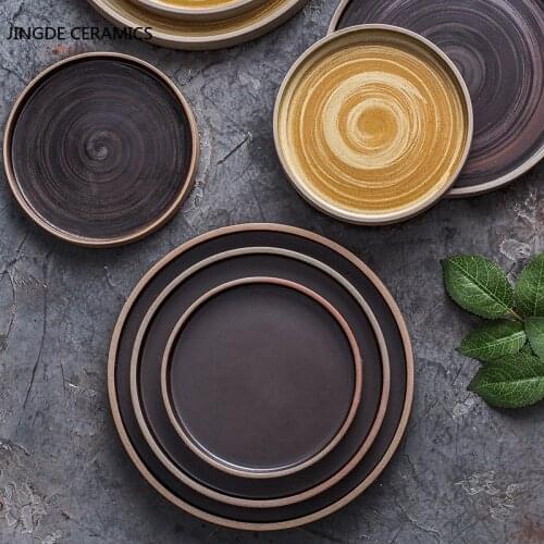 1pc Japanese Retro Ceramic Breakfast Dish Tableware Home Restaurant Kitchen Accessories Utensils Cake Steak Sushi Dish Plate