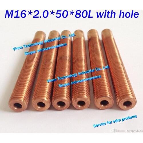 10pcs/lot) M16*2.0*50*80mm Metric Copper Orbital Tapping Electrode with flushing hole for edm copper thread electrode M16