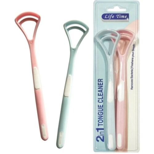 2 in 1 Tongue Cleaner Scraper Oral Care Tongue Brush Mouth Tongue Clean Brush Fresh Breath Maker Hygiene Care Toothbrush 100sets