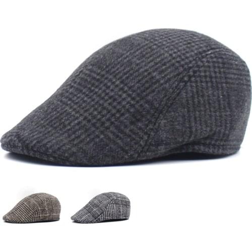 2020 High Quality Retro Berets Men Wool Plaid Cabbie Flat cap Hats for Womens Newsboy Caps Tweed Newsboy Cap Men