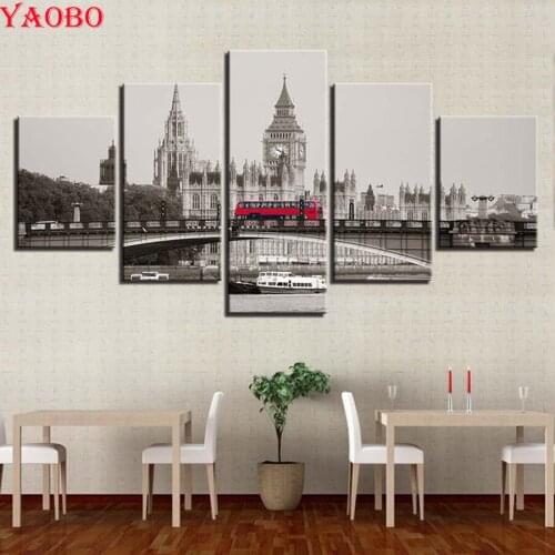 5D Diy Diamond Painting Cross Stitch Diamond Embroidery 5 Pieces Big Ben Bridge Bus Diamond Mosaic Decor hobbies and crafts