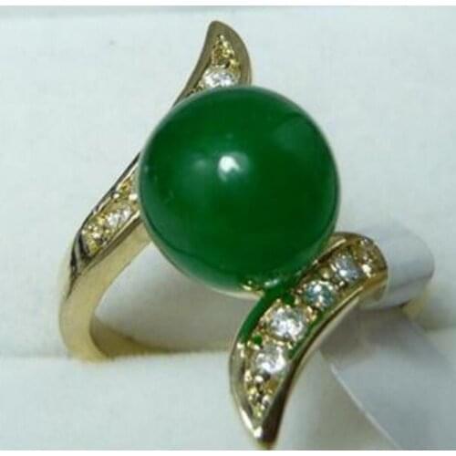 Free Shipping fine green green jade bead ring(#6,7,8,9,10)