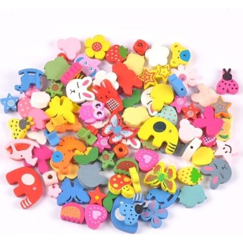 25pcs Mixed pattern Wooden Spacer Beads Send 1 meter rope For DIY Jewelry making For Pacifier Clip Accessories MT2652